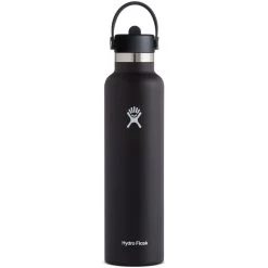 Hydro Flask 24 Oz Wide Mouth Insulated Bottle + Flex Straw Cap - 710 Ml - Black