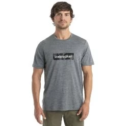 Icebreaker Tech Lite II Natural Shades Logo Short Sleeve Tee Men - Gritstone HTHR